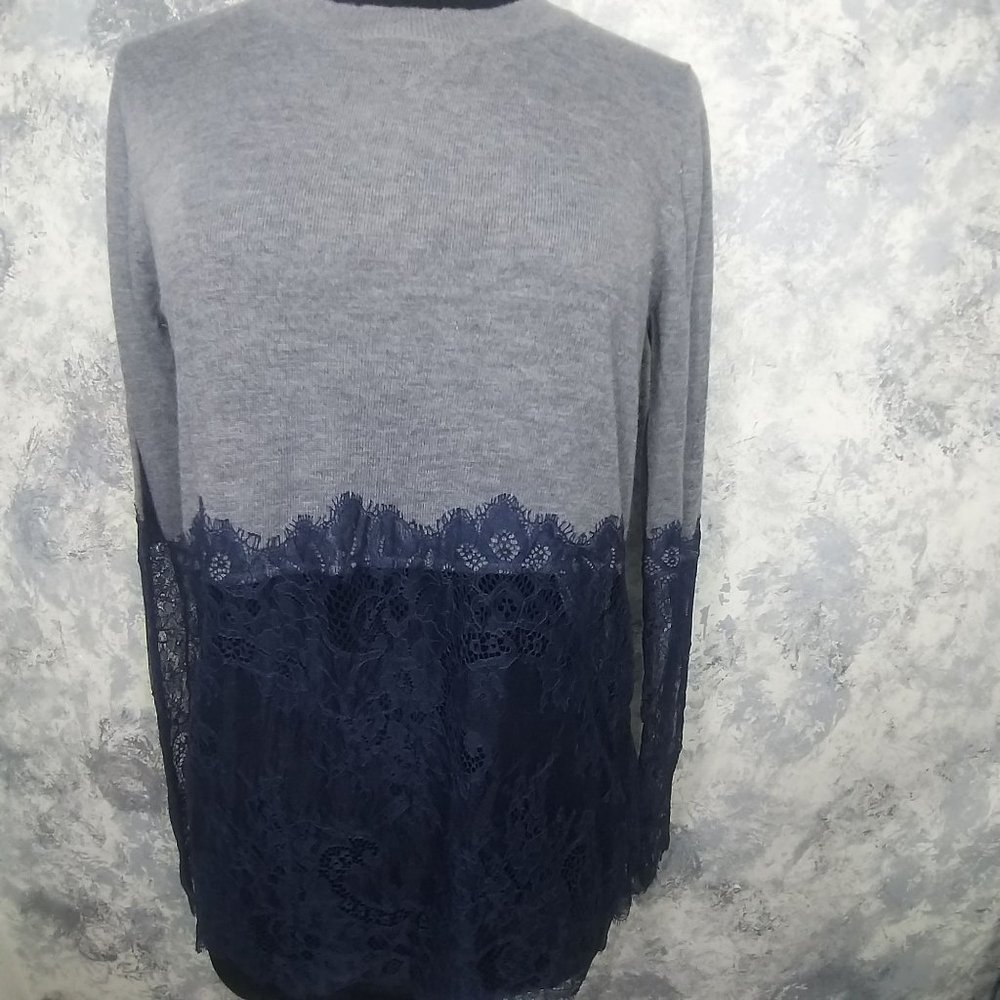 Candela Gray Pullover Sweater with Navy Blue See Through Bottom Sz S
